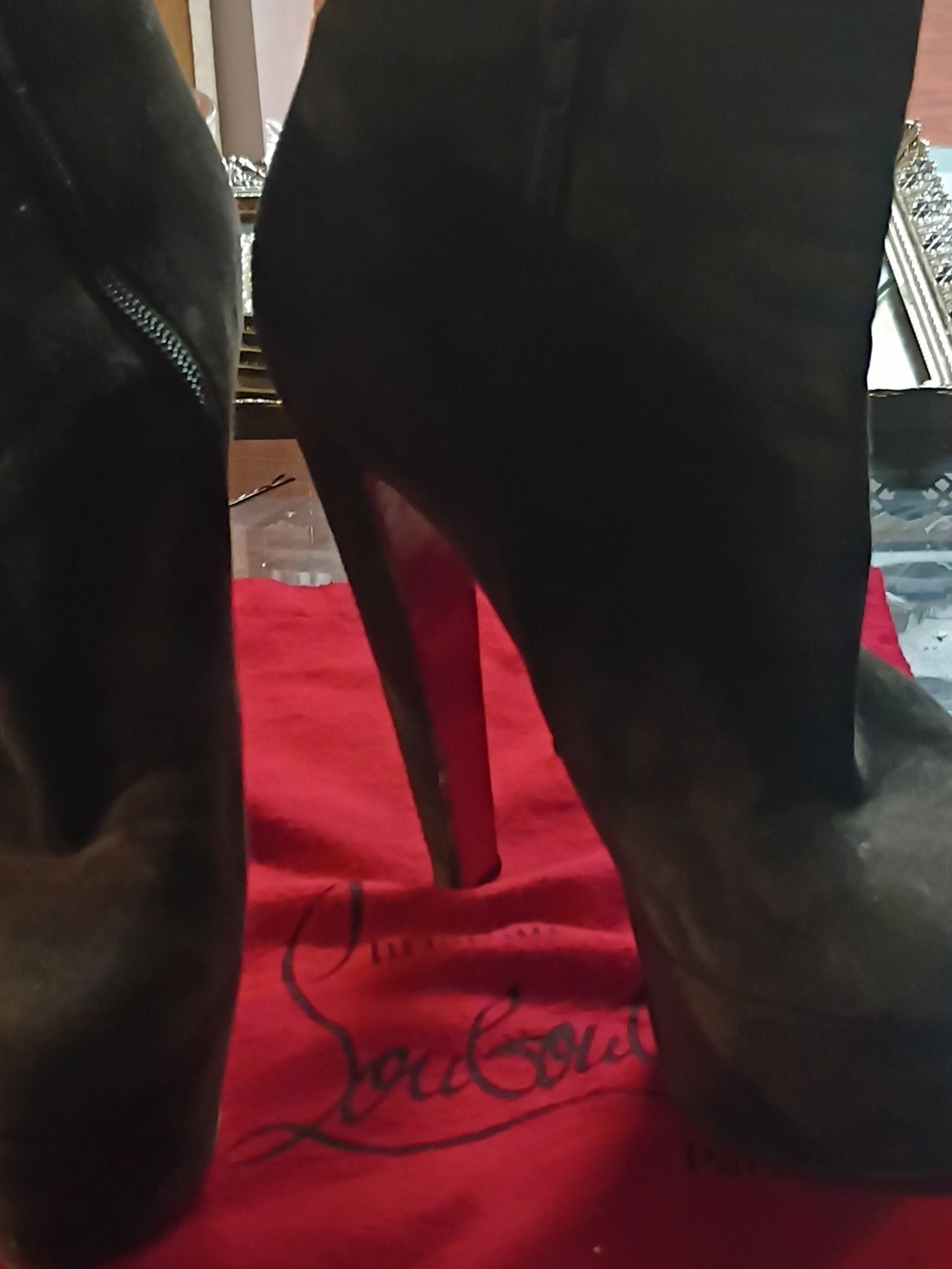 Christian Louboutin Black Suede Stiletto Ankle Boots with Red Sole